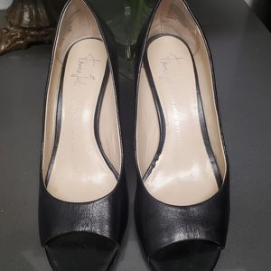 Black Leather Wedges